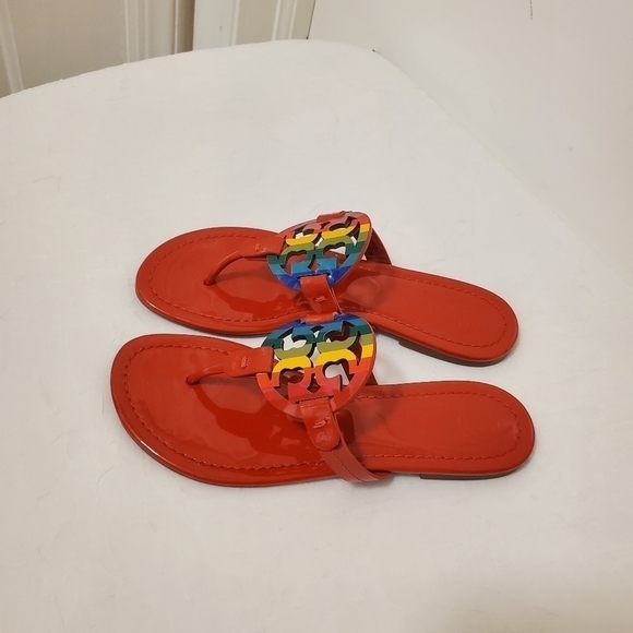 EC Tory Burch Miller Rainbow Stripe Sandals Size 7.5M - Picture 3 of 15